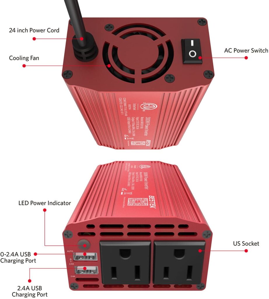 BESTEK 300W Power Inverter DC 12V to 110V AC Car Inverter--(Best Power Inverter For Car)